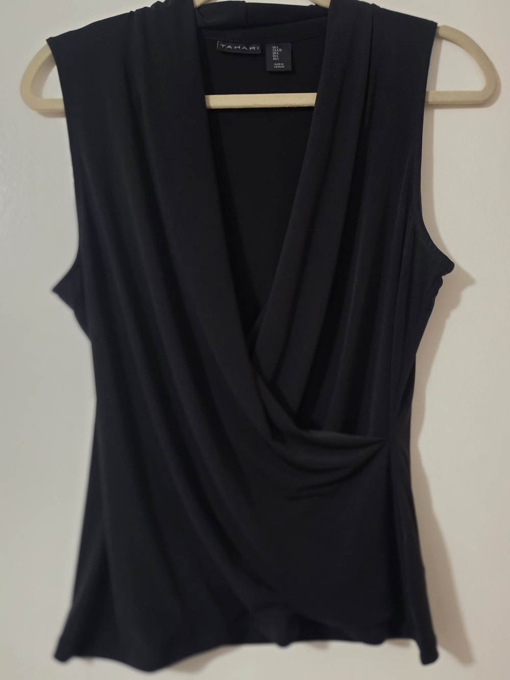 Tahari Black Sleeveless Draped Surplice Camisole